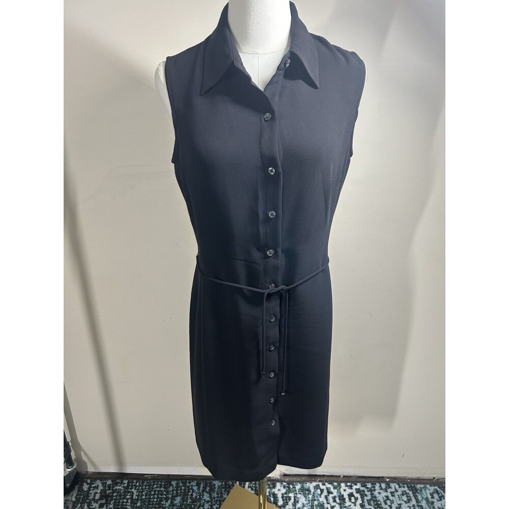 Ann Taylor Loft Women's Shirt Dress Size 6 Black Button up Sleeveless 229